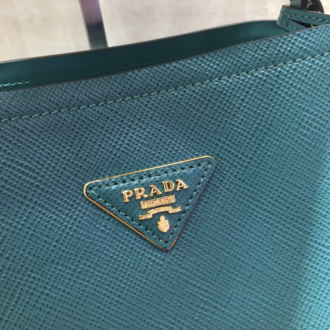 Prada Matinee Saffiano Leather Handbag Bag Tote Blue Paon 1BA282